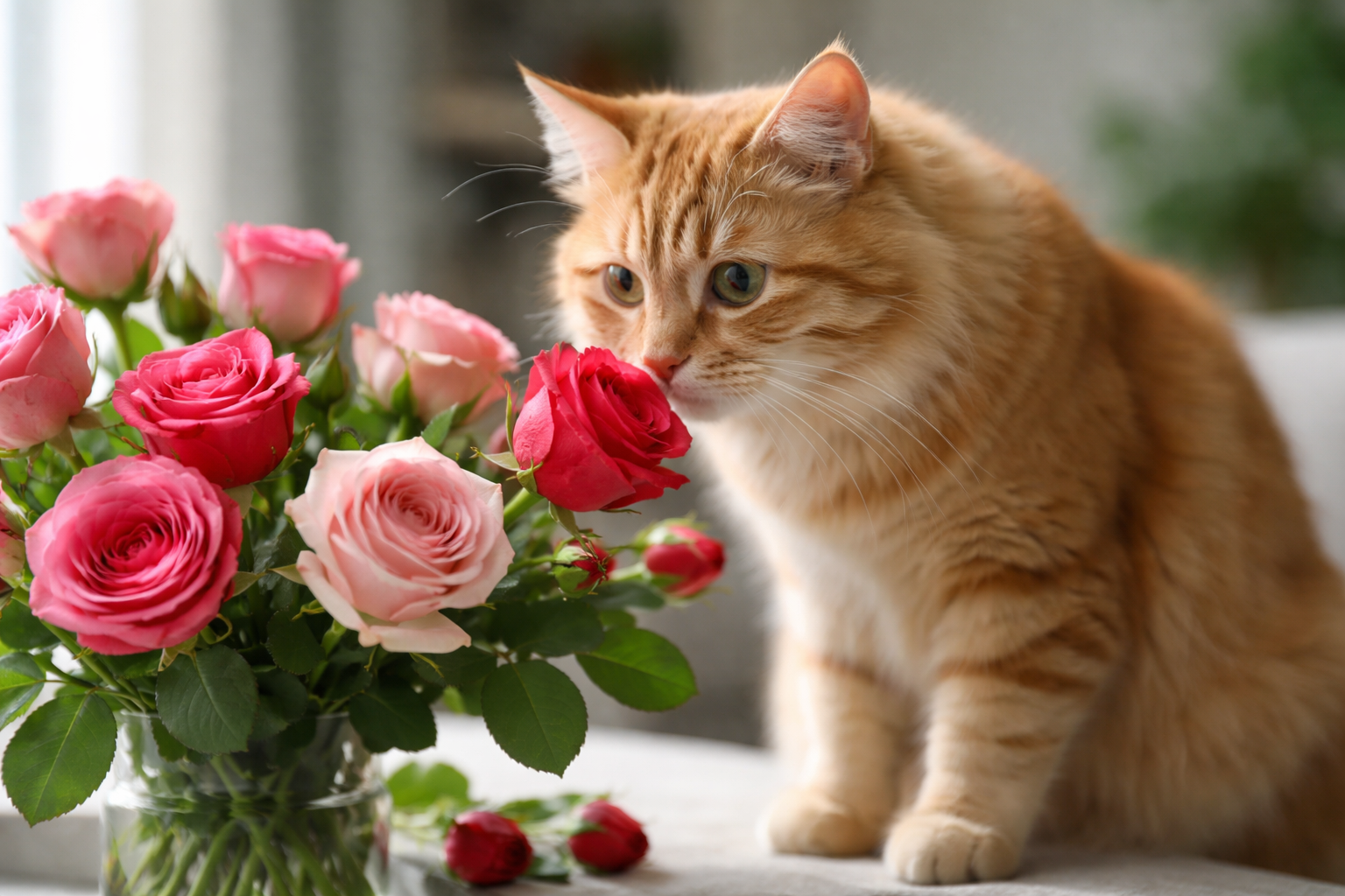 Are roses toxic to cats sitting near flowers